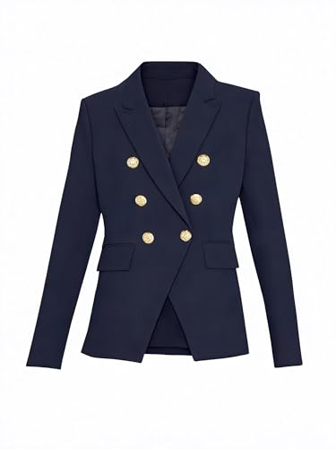 Women's Fool Me Blue Once Michelle Keegan Double Coat Breasted Blazer Peacoat2