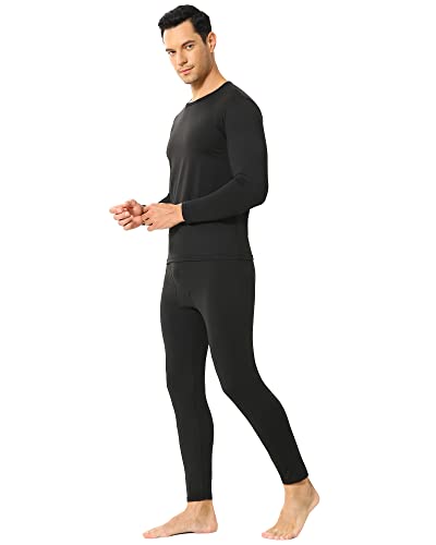 Vicherub Thermal Underwear For Men Fleece Lined Long Johns Base Layer Top And Bottom Set For Cold Weather Black L #TOP1