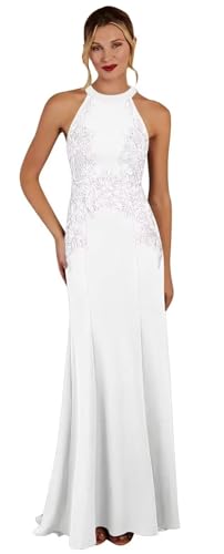 Image of KDTM Satin Lace Mother of The Bride Dresses Long Halter Sleeveless Formal Dresses for Women Wedding Guest