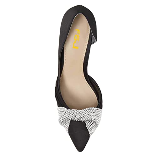 FSJ Women Low Kitten Heels Pointed Toe Slip on Pumps D'Orsay Pleated Satin Evening Party Dress Office Shoes Size 4-15 US4