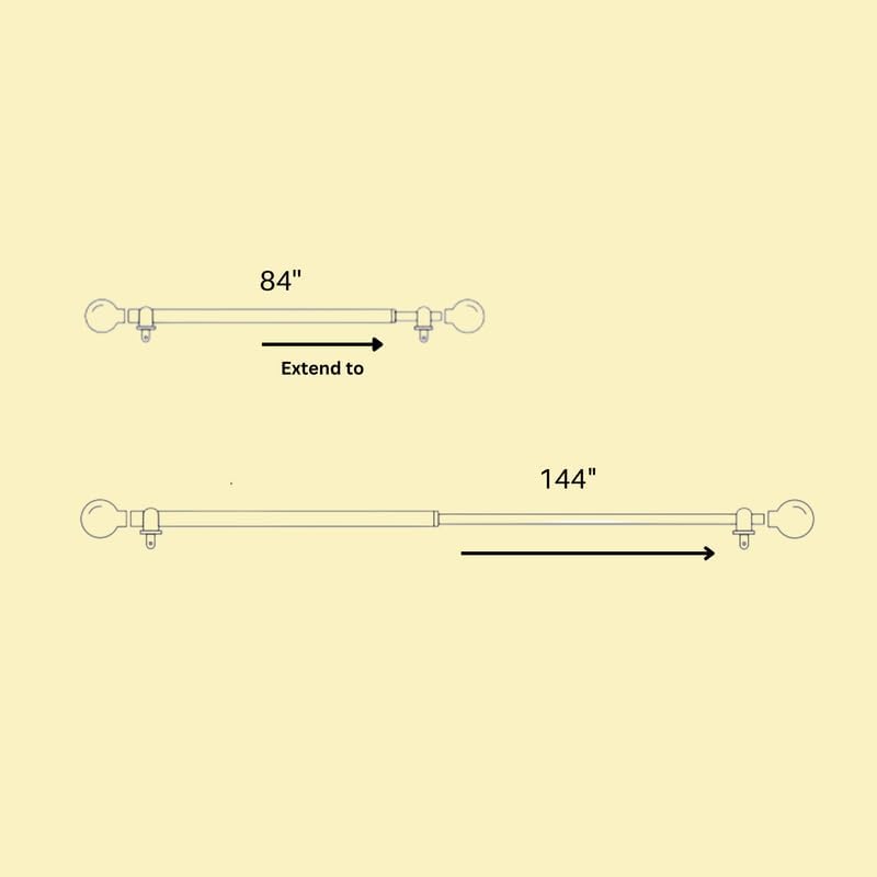 Image of The Decor Mart 52 inch to 144 inch Extendable Curtain Rod |1 inch Curtain Rods for Door & Windows Adjustable Iron Telescopic Drapery Bar with Ball Weave Finials | Black