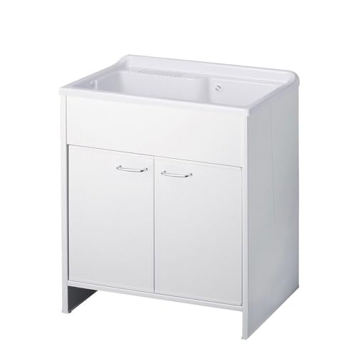 Hydroland Meuble buanderie Double Porte PVC avec Vasque bac à Laver polypropylène 80x50 Blanc
