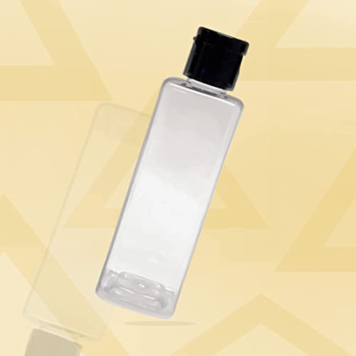 Image of HARRODS Empty Square Clear Plastic Bottles 100ml (Pack of 16) - Refillable Travel Size Cosmetic Travelling Containers Small Leak Proof Squeeze Bottles with Black Flip Cap for Toiletries, Shampoo
