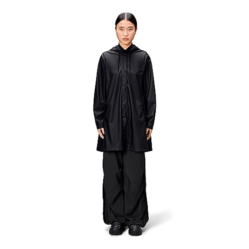 RAINS A-Linie W Jacke - wasserdichte Jacke für Damen Mantel mit Kapuze Ausrüstung, Schwarz, M