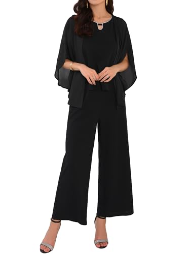 Women's 2 Pieces Sets Formal Pantsuits Chiffon Top Wedding Mother of Bride Pants Suits