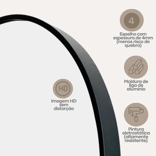 Espelho Oval Com Moldura Corpo Inteiro Moldura Preta Aço Decorativo Luxo Sala Quarto Banheiro