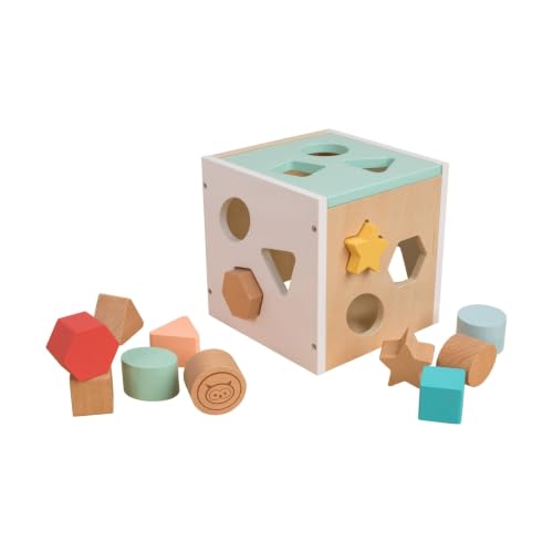 Owl & Fox Wooden Shape Sorter Shape Sorting Cube Montessori Play for Infants and Toddlers 12 months+ Colourful Assorted Shapes for Problem Solving Developmental Play FSC Certified Wood