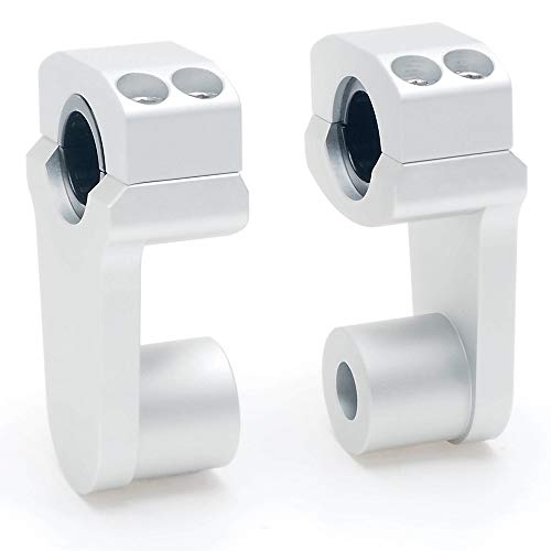 Pivoting Handlebar Clamp Risers - Ape Racing Billet Aluminum Universal Motorcycle 2" Raise Clamps For 7/8" Or 1-1/8" Handlebars Mount To Oversize 1-1/8" Stem Clamp (Silver, 1-1/8") #TOP14