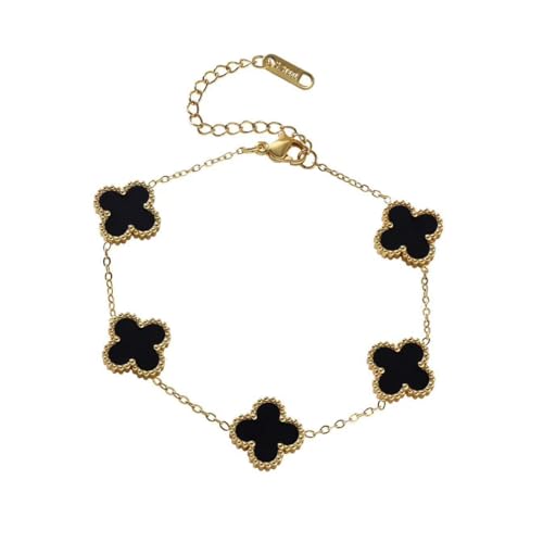 Clover bracelet, elegant design, handmade jewelry for women, adjustable clover charm bracelet, fashion jewelry (black)