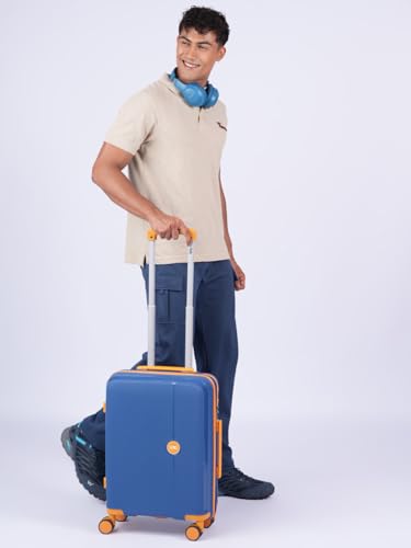 Image of Wiki Zine 8 Wheel Hardside Polycarbonate Trolley by Wildcraft,Large,Navy Yllw
