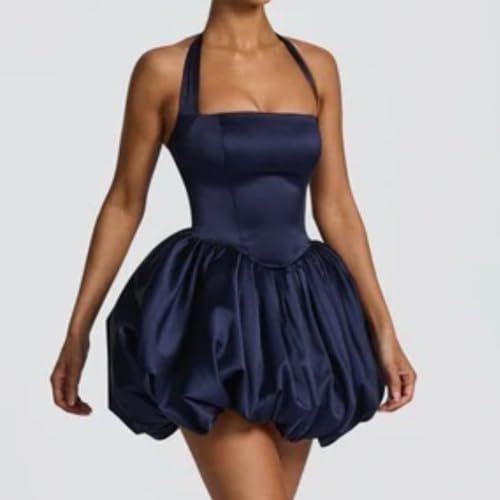 Image of Women's Y2K Sexy Halter Corset Mini Dress Backless Corset Bubble Ruched Waist Club Party Dresses