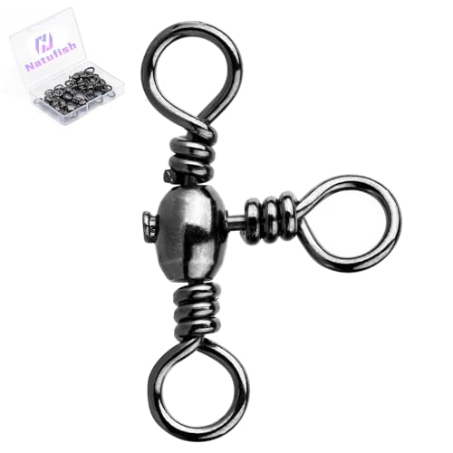 Natufish 3 Way Swivels Fishing Tackle - 25Pcs Three Way Swivel Black T-Turn Barrel Swivel High Strength Connector for Catfish Rigs (10_35lbs)