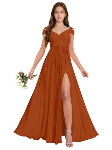 Off Shoulder Junior Bridesmaid Dresses with Pocket Pleated Chiffon Flower Girl Dress for Formal Wedding Gowns