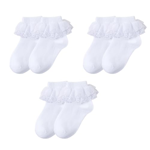 3 Pairs Girls Lace Trim Socks Soft Cotton Breathable Design Ankle For Everyday Wear And Special Occasion Fashionable Kids