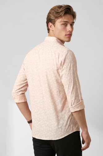 Image of Peter England Men's Slim Fit Full Sleeve Casual Shirt in Slub Cotton with All-Over Leafy Print