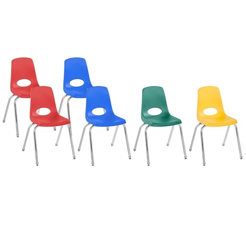 Image of Factory Direct Partners 16 inch School Chairs, Stackable Kids Classroom Chair, Set of 6 Stacking Student Chair with Swivel Glides For 4th-6th Grade, Elementary, Middle & After-School, Assorted Colors