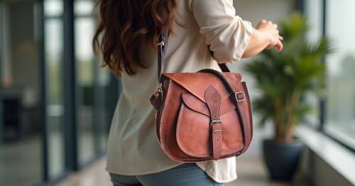 SARA BELLA 11 inch Small Brown Leather Crossbody Satchel Bag Vintage Purses Handbags for Women3