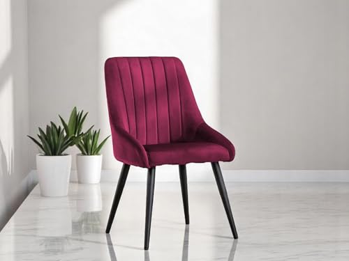 Image of Finch Fox Morris Velvet Dining Chair for Living Room, Bedroom, Home Office with Black Metal Legs in Dark Pink Color