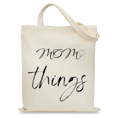 KONSOM Canvas Aesthetic Tote Bag for Mom Women with Pockets Reusable Grocery Bags Vacation Shopping...
