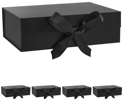 Lot de 4 boîtes cadeaux noires 25,9x18,8x7,9 cm pour anniversaires et fêtes