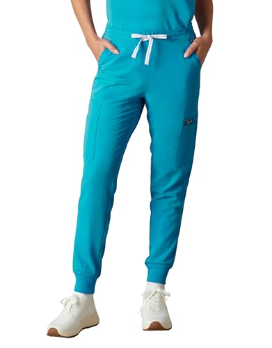 Members Only Women's Valencia Jogger Scrub Pants for Women | Rib Bottom Leg Medical Scrubs | Womens Scrubs | Hospital Scrubs for Women | Black Scrub Pants Woman (Teal, Medium)