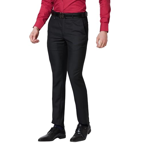 Image of Park Avenue Men Mid Rise Poly Viscose Blend Structure Pattern Super Slim Fit Flat Front Formal Trouser