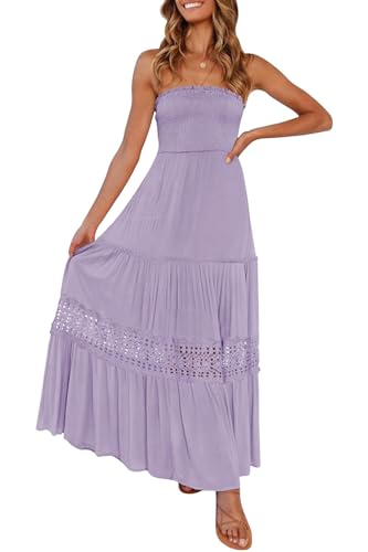 Image of ZESICA Women's 2026 Summer Boho Maxi Dresses Strapless Off Shoulder Lace Flowy A Line Beach Vacation Long Sundress