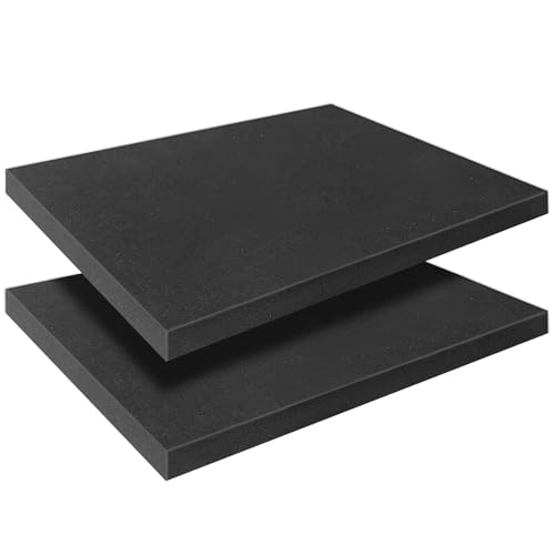 Black Polyurethane Foam Inserts for Cases 2 Pcs 16 x 12 x 1 Inch Cuttable Packing Padding for Tool Box Camera Crafts and Storage