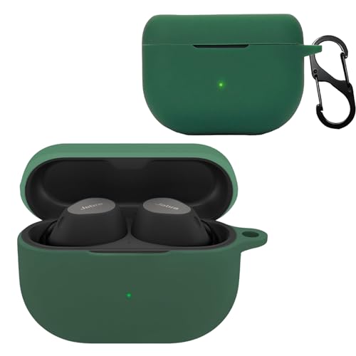Silicone Case for Jabra Elite 10/Elite 8 Active, Ultra-thin Shock-Absorbing Wireless Earbuds Protective Case Lightweight Waterproof Anti-Lost Earphones Skin Cover with Keychain Hook, Green