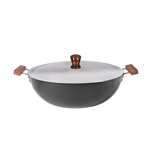 Image of Wonderchef Ebony Hard Anodized 34 cm Deep Kadhai with Lid | 8 L| 3.25 mm Thick| Ideal for Healthy Stir-Frying, Saute, Curry | Black