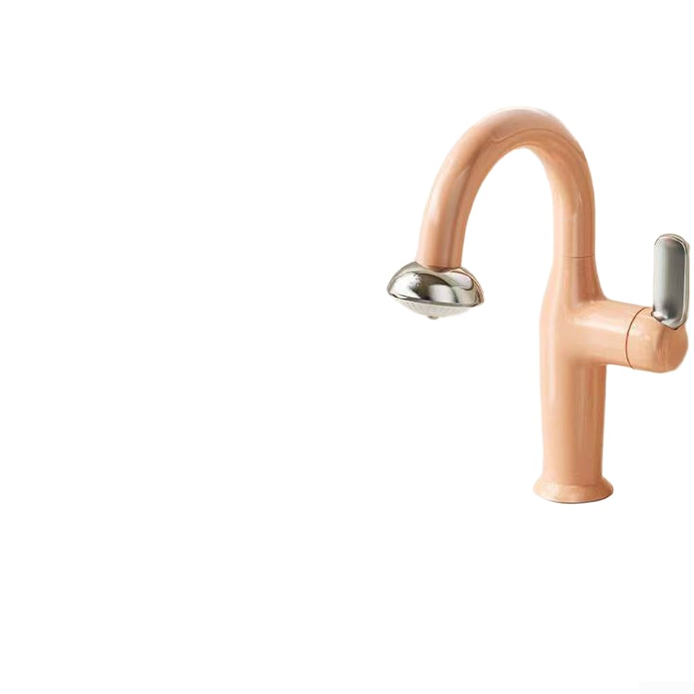 UFO Style Basin Faucet With Pull Out Spout Dual Water Flow Modes Dense Spray Soft Column 60cm Hose Extension 360 Degree Swivel Thermostatic Control Zinc Coated Copper(Milk Powder Apricot)