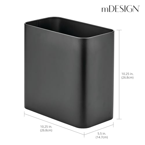 Image of mDesign Small Metal 2.4 Gallon /9 Liter Trash Can Wastebasket Garbage Bin for Bathroom, Slim Rubbish Waste Bin Trashcans - Mirri Collection - Black