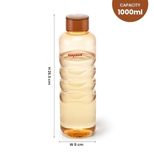 Image of Nayasa Revello 1000 ML Pet Plastic Fridge Water Bottles Set of 6 | BPA Free | Leak Proof | Airtight Lid | Brown