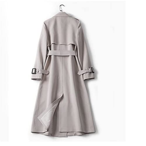 PROPFE Women Trench Coats Korean Style Trench Fashion Coat Double-Breasted Long With Belt Elegant Coat Office Windbreaker (Color : Gray Size : X-Large)