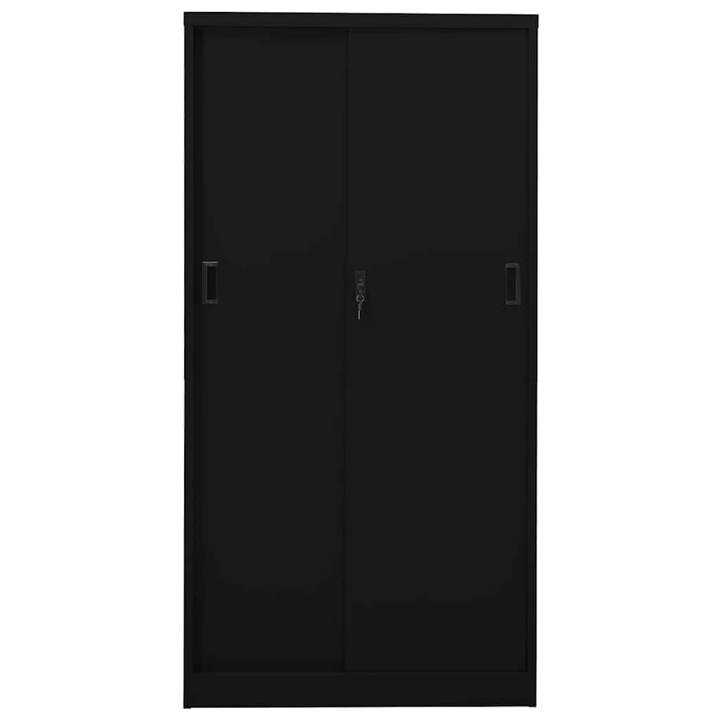 Szafka biurowa z drzwiami przesuwnymi, czarna, 90 x 40 x 180 cm, stal, zamykana na zamek, regulowane półki, miejsce do przechowywania do biura, gospodarstwa domowego, warsztatu i garażu