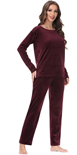 COZZIPLUS Women Velour Tracksuit 2 Piece Lounge Set Side Split Crewneck Sweatshirt & Straight Leg...