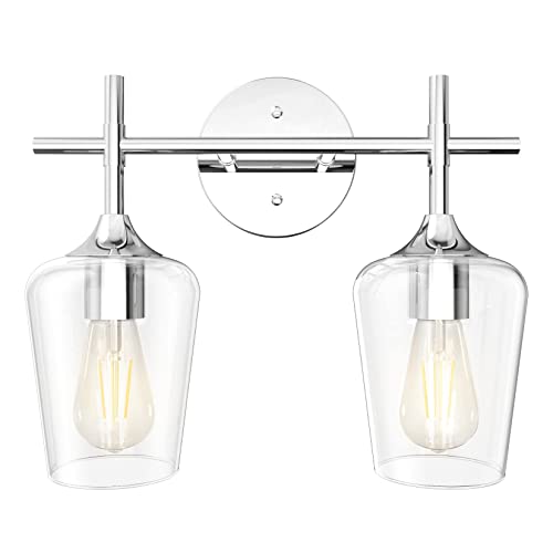 Ralbay Chrome Bathroom Light Fixtures 2-Lights with Clear Glass Modern Wall Mount Lighting Industrial Farmhouse Bathroom Vanity Lights Wall Sconce Chrome