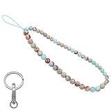 C&L Accessories Beaded Phone Charm Cell Phone Lanyard Wrist Strap Handmade Natural Gemstone Beads Phone Keychain Charm String Decoration for Women Girls (Light Cyan)
