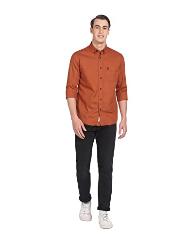 Image of U.S. POLO ASSN. Men Rust Button Down Collar Cotton Solid Casual Shirt