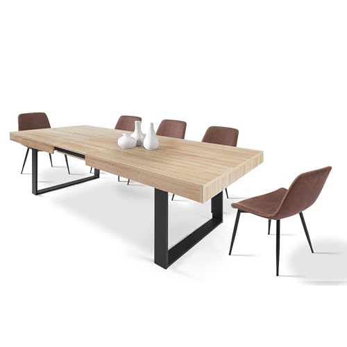 CASABEL - Table à Manger Extensible avec Rallonge - Grande Capacité - Style Industriel - Plateau de 160 à 200 cm - 6 à 8 Personnes - Pieds en métal - Salle à...
