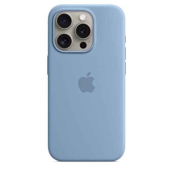 MALIRAJ Ultra-Hybrid Back Case Leather Cover for iPhone 15 Pro Silicone Case with MS | Camera Protection | Hard Crystal Clear Back | Shockproof Bumper Case Cover for iPhone 15 Pro (Winter Blue)