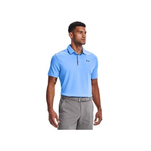 Under Armour Mens Golf Tech Wicking Textured Soft Light Polo Shirt, Carolina Blue (475)/Pitch Gray, 4XL Tall