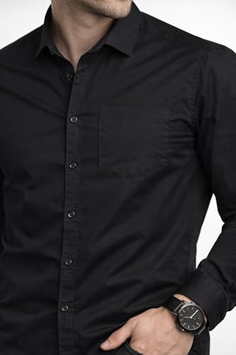 Image of Men's Slim Fit Long Sleeve Button-Down Shirt, Casual Formal Style with Chest Pocket