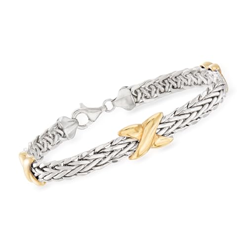 Ross-Simons Two-Tone Sterling Silver Wheat-Link X Station Bracelet