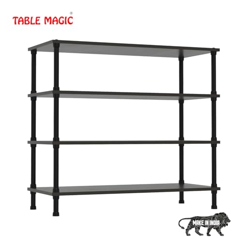 Image of TABLE MAGIC Jazz Shoe Rack Wooden Organizer | 4-Tier Multipurpose Shoes Stand for Home Wooden Shelves with & Steel Frame, Space-Saving Home Organizer, D30 x W60 x H65cm - Wenge