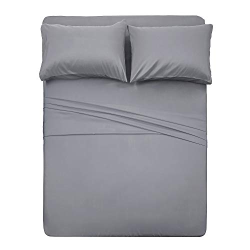 Image of 4 Piece Bed Sheet Set (Full,Silver Gray) 1 Flat Sheet,1 Fitted Sheet and 2 Pillow Cases,Brushed Microfiber Luxury Bedding with Deep Pockets