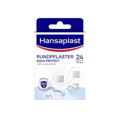 Hansaplast Aqua Protect Rundpflaster (24 Strips) Wasserdichte Pflaster aus atmungsaktivem Material und Bacteria Shield Wundpflaster mit extra starker Klebkraft und schonend zur Haut