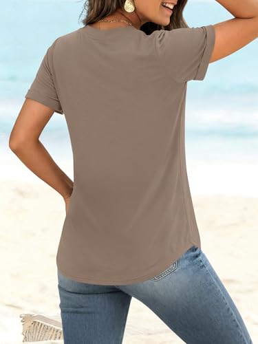 Image of ANRABESS Womens Short Sleeve V Neck Tops Summer Casual T-Shirts Blouses 2026 Spring Trendy Beach Vacation Clothes