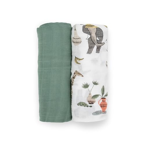 Image of Little Unicorn Deluxe Muslin Swaddle Blanket Set | Set of 2 | Newborns and Infants | Large 47 x 47 | Machine Washable (Safari Social 2)