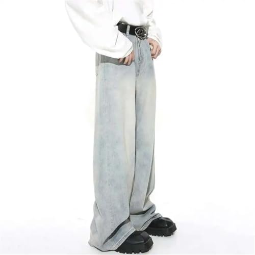 Men's Washed Jeans Korean Worn Out Gradient Color Denim Straight Pants Wide Leg Trousers4